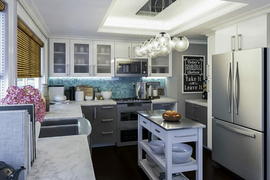 online interior design services Interior kitchen services modern decorilla help decorating appliances renovation 3d realistic rendering kitchens tile cabinets gray